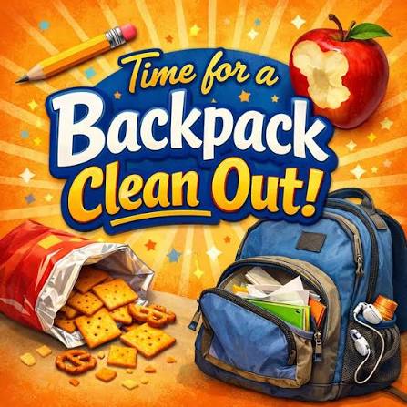 Backpack overfilled with junk and snacks. Time for a Backpack Clean out!